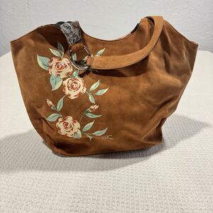 Jen Aprile Suede Hand Painted Heel Fashion Handbag Purse  Shoulder